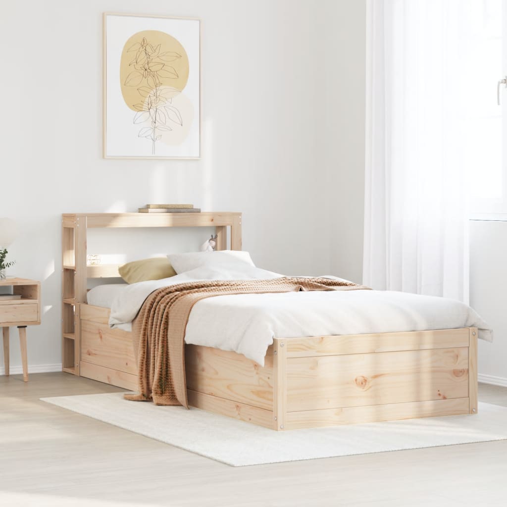 Bed Frame with Headboard Solid Wood Pine Natural 90 cm 190 cm