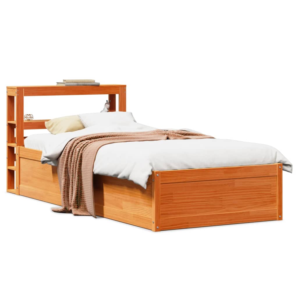 Bed Frame with Headboard Solid Wood Pine Wax brown 75 cm 190 cm