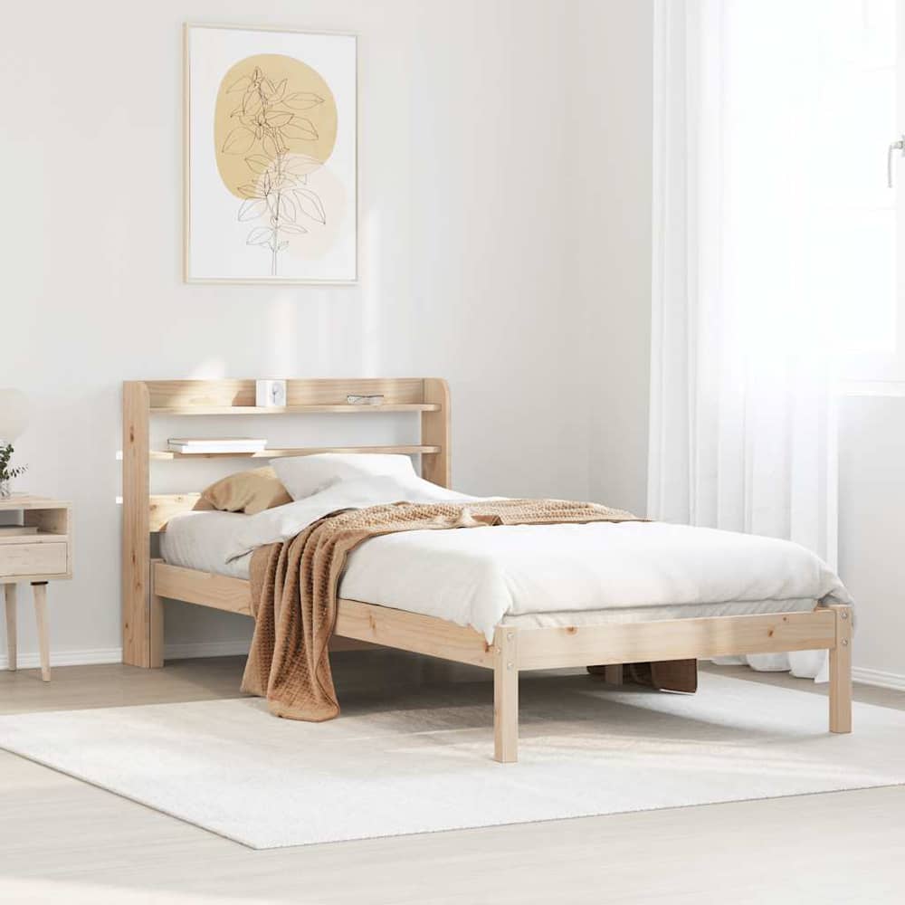 Bed Frame without Mattress Solid Wood Pine Length 190 cm Natural 75 cm