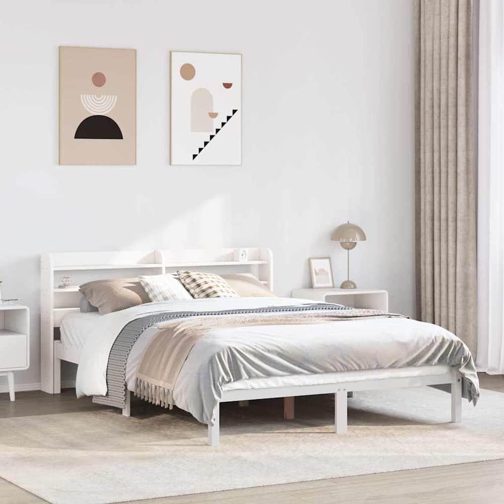 Bed Frame without Mattress Solid Wood Pine Length 190 cm White 135 cm