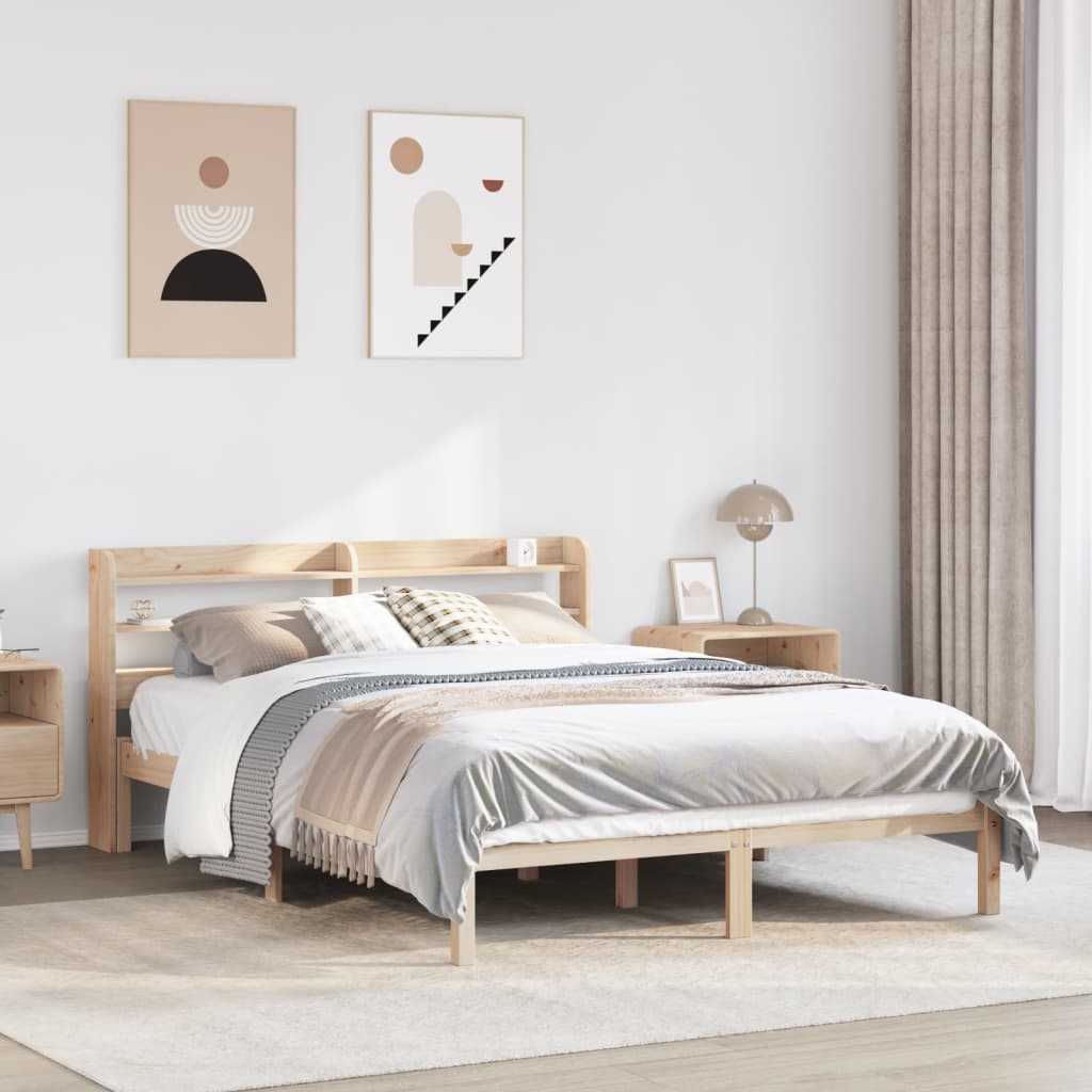 Bed Frame without Mattress Solid Wood Pine Length 200 cm Natural 150 cm
