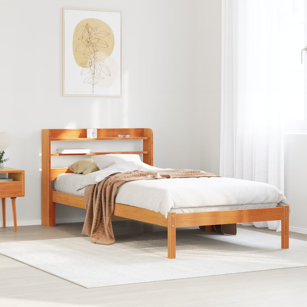 Bed Frame without Mattress Solid Wood Pine Length 200 cm Wax brown 100 cm
