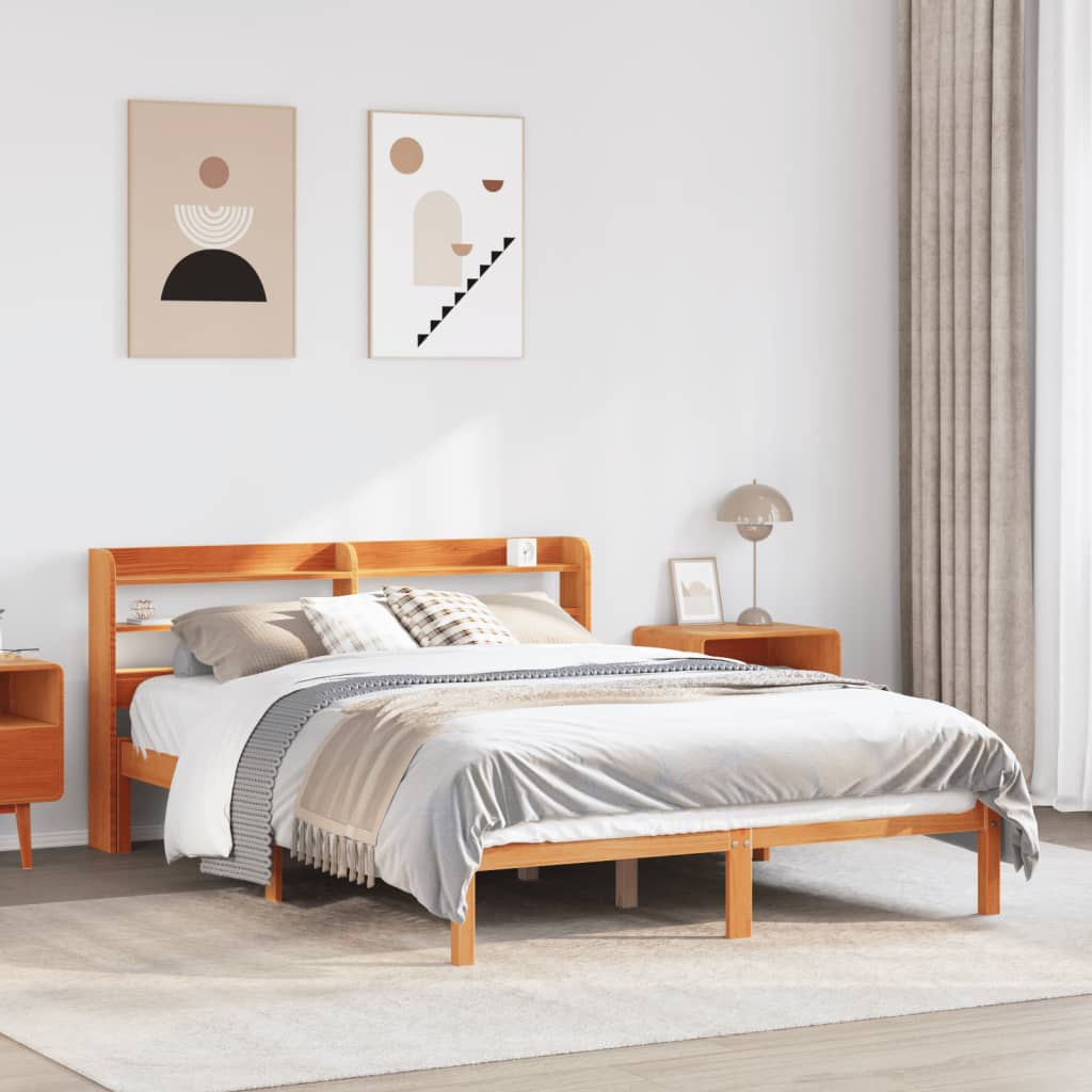 Bed Frame without Mattress Solid Wood Pine Length 200 cm Wax brown 150 cm