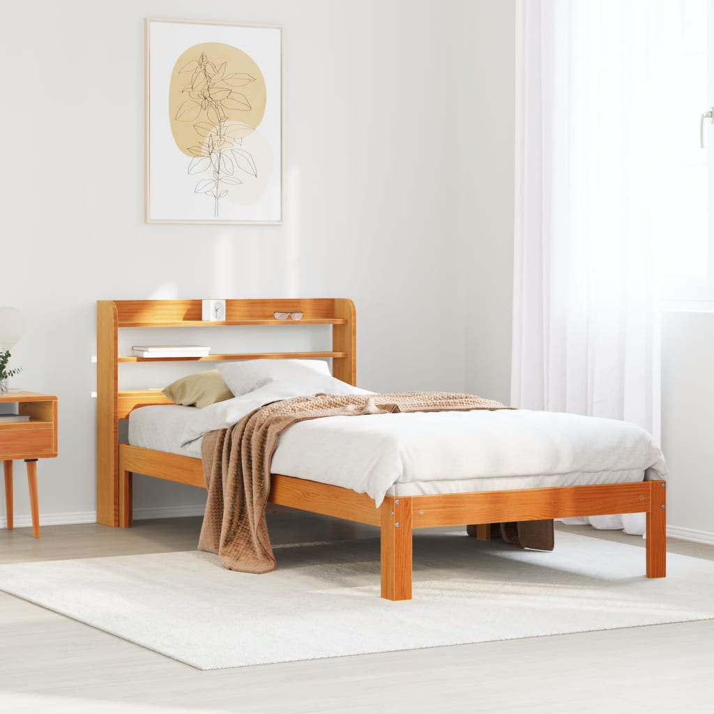 Bed Frame with Headboard without Mattress Wax brown 100 cm 200 cm