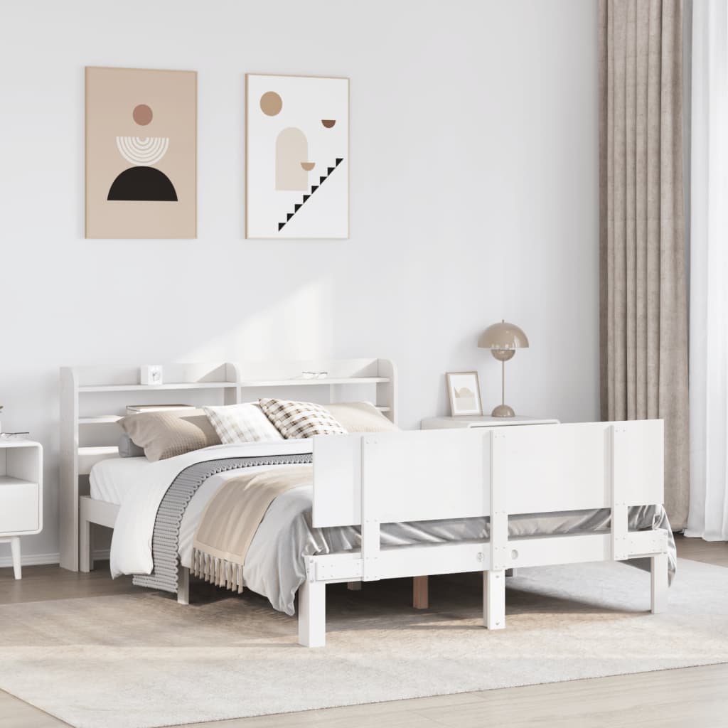 Bed Frame 2 pcs Solid Pine Wood White 140 cm 200 cm