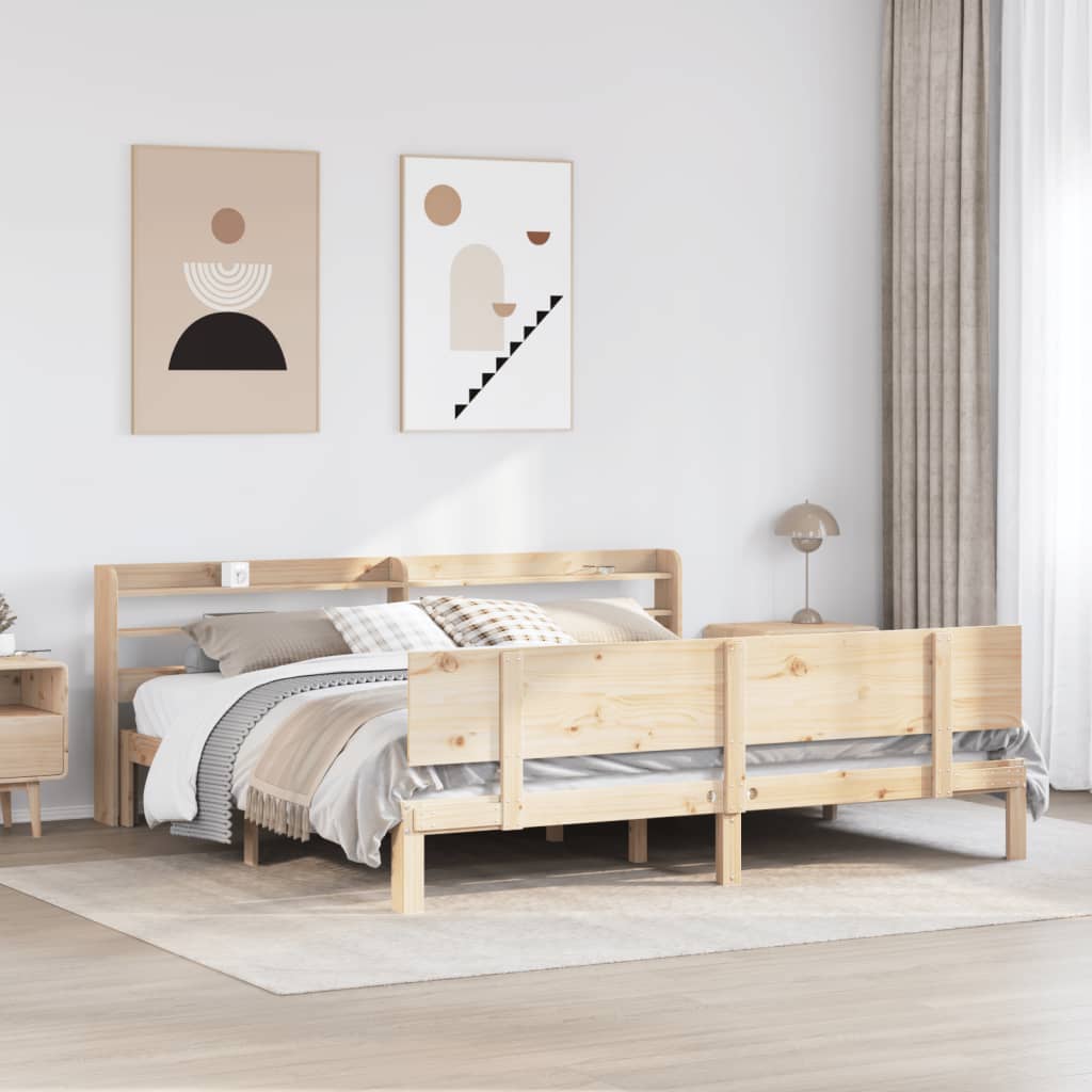 Bed Frame 2 pcs Solid Pine Wood Natural 200 cm 200 cm
