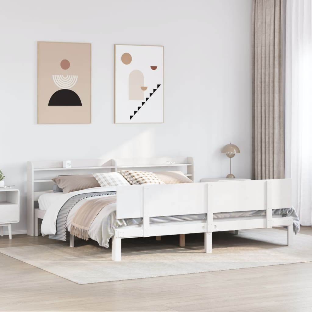 Bed Frame 2 pcs Solid Pine Wood White 200 cm 200 cm