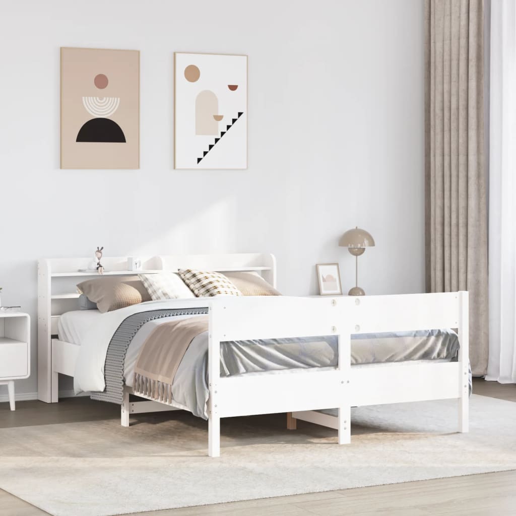 Bed Frame without Mattress Solid Wood Pine Length 200 cm White 160 cm