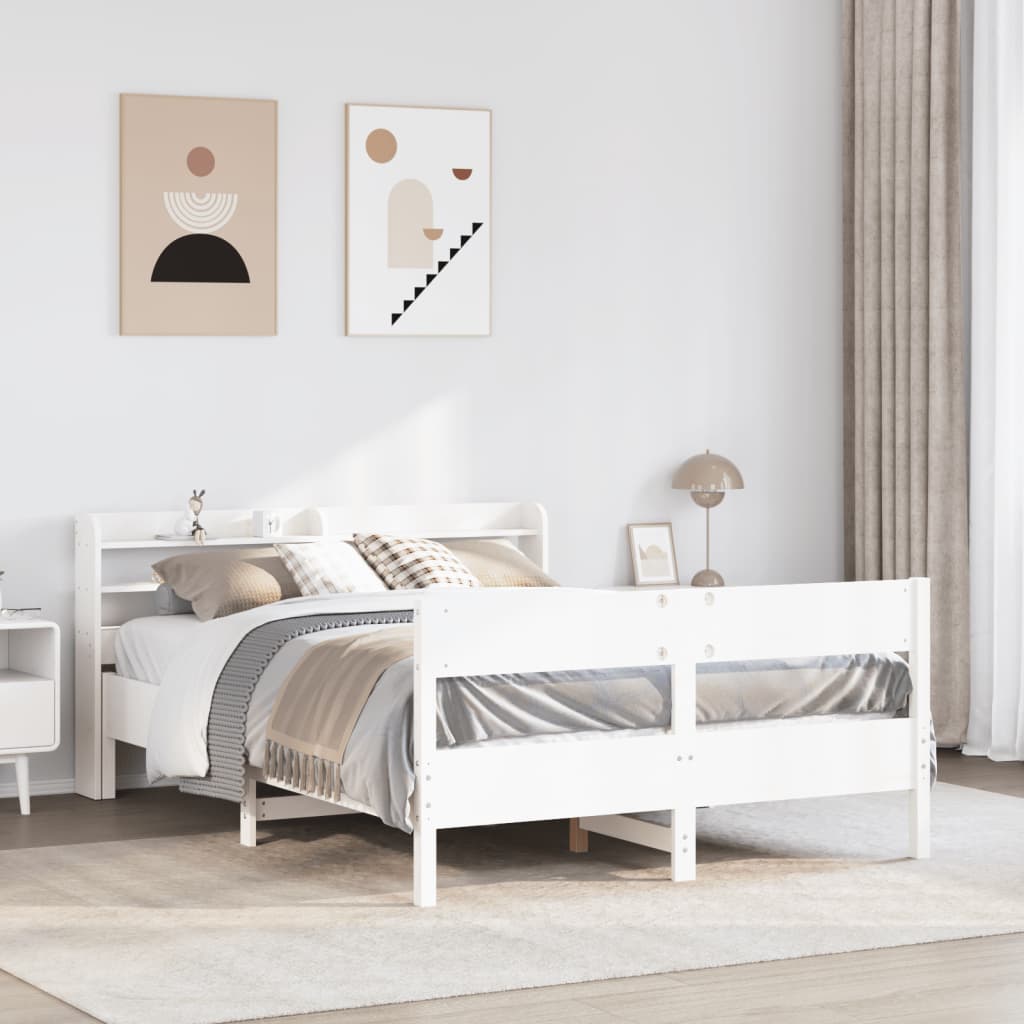 Bed Frame without Mattress Solid Wood Pine Length 200 cm White 140 cm