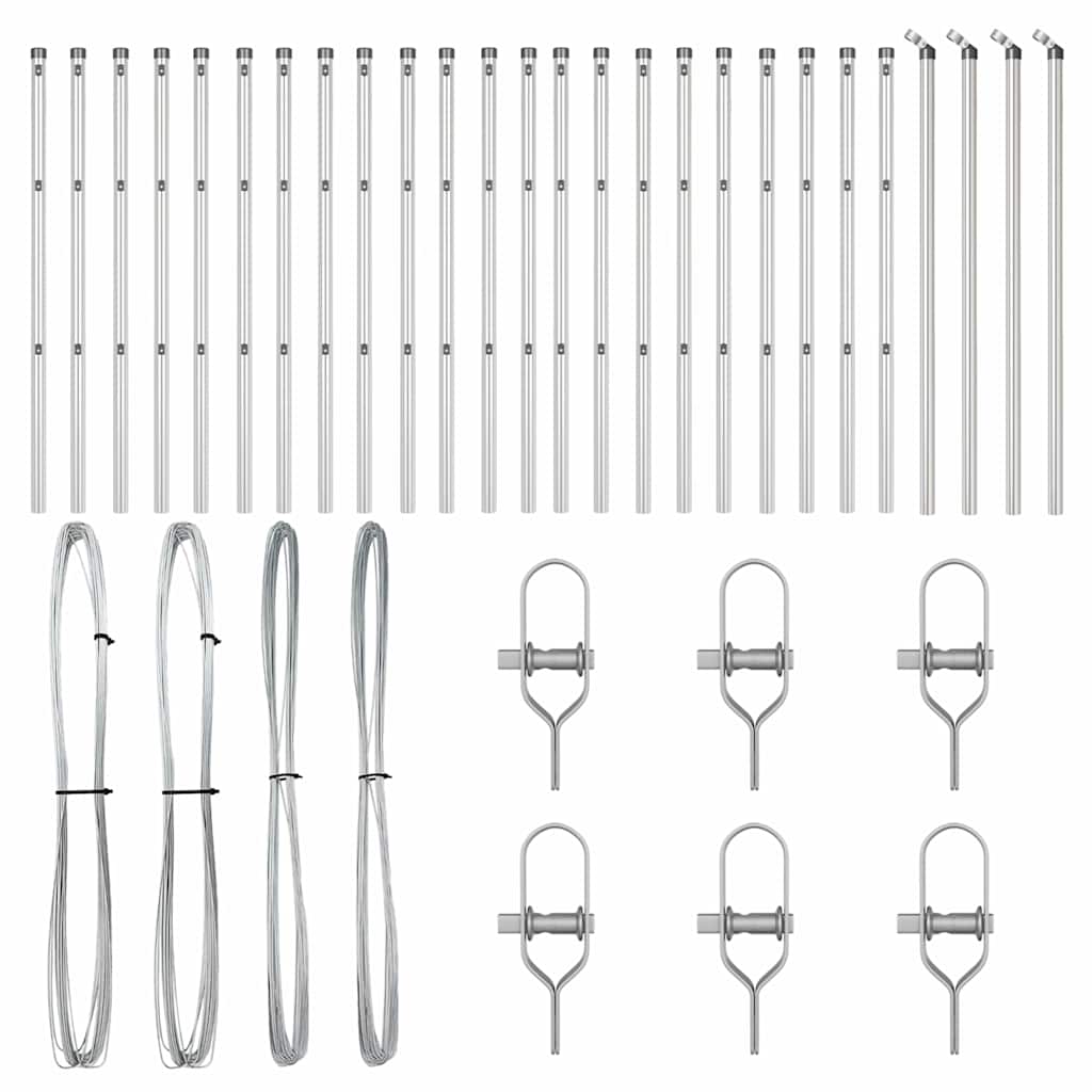 Embedded Fence Post Silver Powder-Coated Steel Galvanised Steel 26 pcs 100 cm