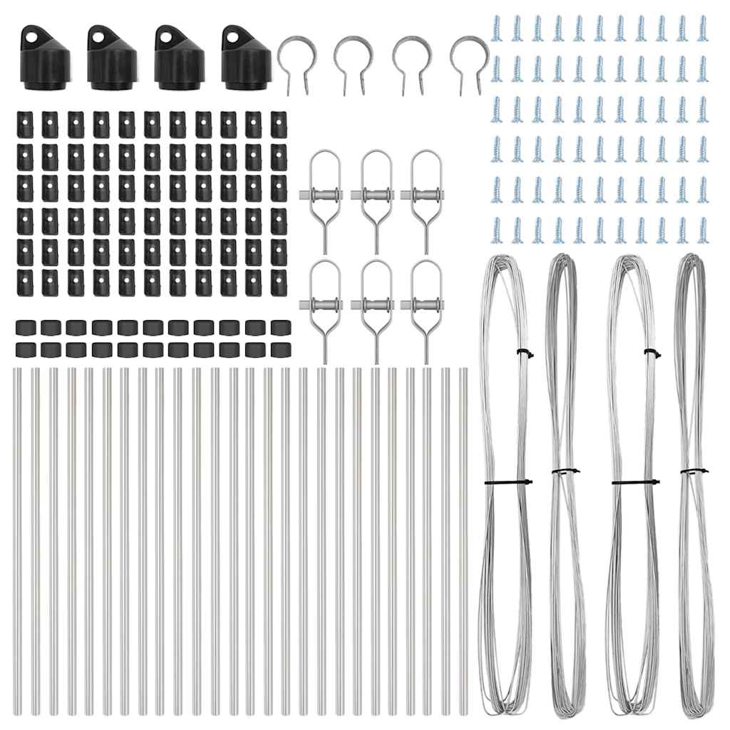 Embedded Fence Post Silver Powder-Coated Steel Galvanised Steel 26 pcs 100 cm