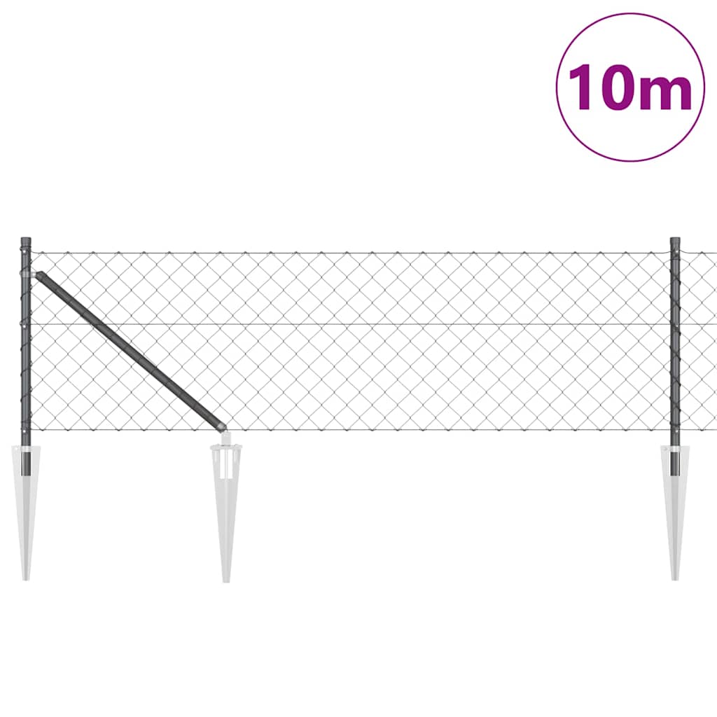 Chainlink Fence with Spikes 10 x 0.4 m PVC-Coated Steel mesh Size 60 x 60 mm mesh Spike Anchor Fix Grey 0.6 m