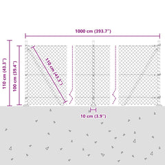 vidaXL Chainlink Fence with Concrete Base 10 x 1 m PVC-Coated Steel 6