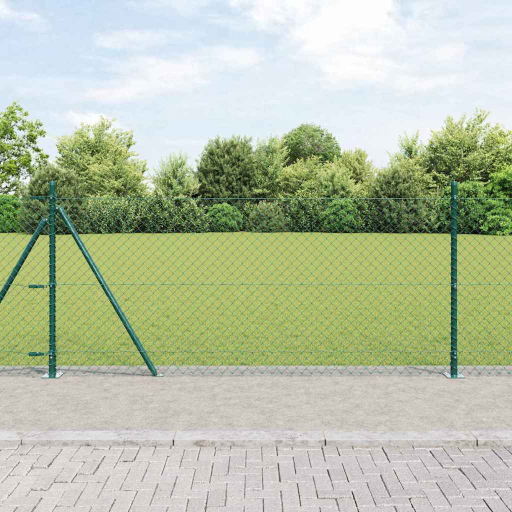 Chainlink Fence with Concrete Base 25 x 1 m PVC-Coated Steel mesh Size 40 x 40 mm mesh Concrete Base Fix Green 0.8 m