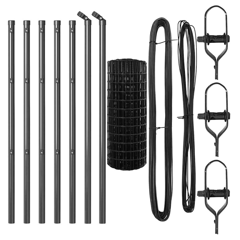 vidaXL Euro Fence Ground Fix 25 x 0.4 m PVC-Coated Steel Grey Mesh 5