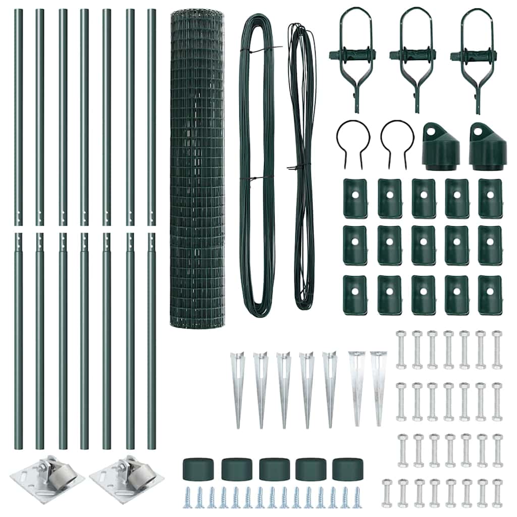 Euro Fence with Spikes 10 x 1 m PVC-Coated Steel Mesh Spike Anchor Fix Green mesh Size 50 x 50 mm mesh 1.5 m