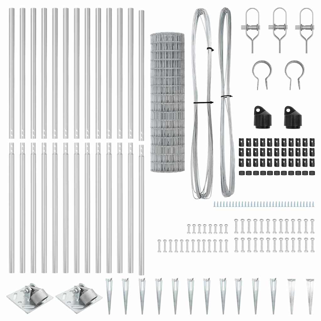 Euro Fence with Spikes 25 x 1.2 m Silver Mesh Spike Anchor Fix Galvanised Steel 76 x 64 mm mesh