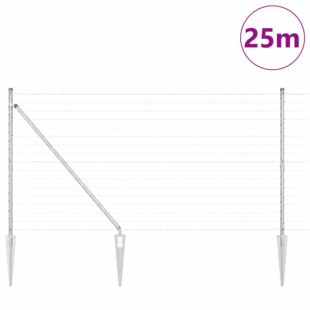 Euro Fence with Spikes 25 x 1.2 m Silver Mesh Spike Anchor Fix Galvanised Steel 76 x 64 mm mesh