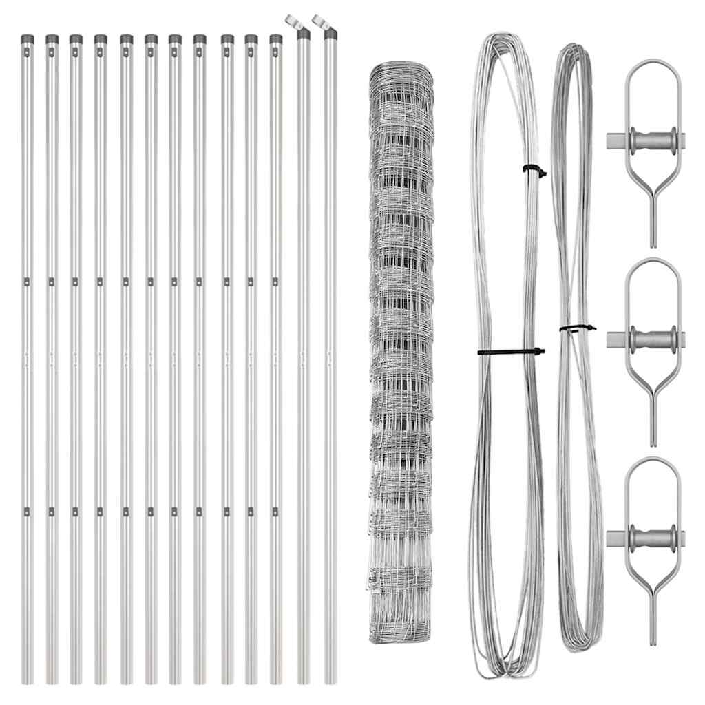 Welded Wire Fence 25 x 1.4 m Galvanised Steel Silver Ground Fix 15 cm (14 wires)