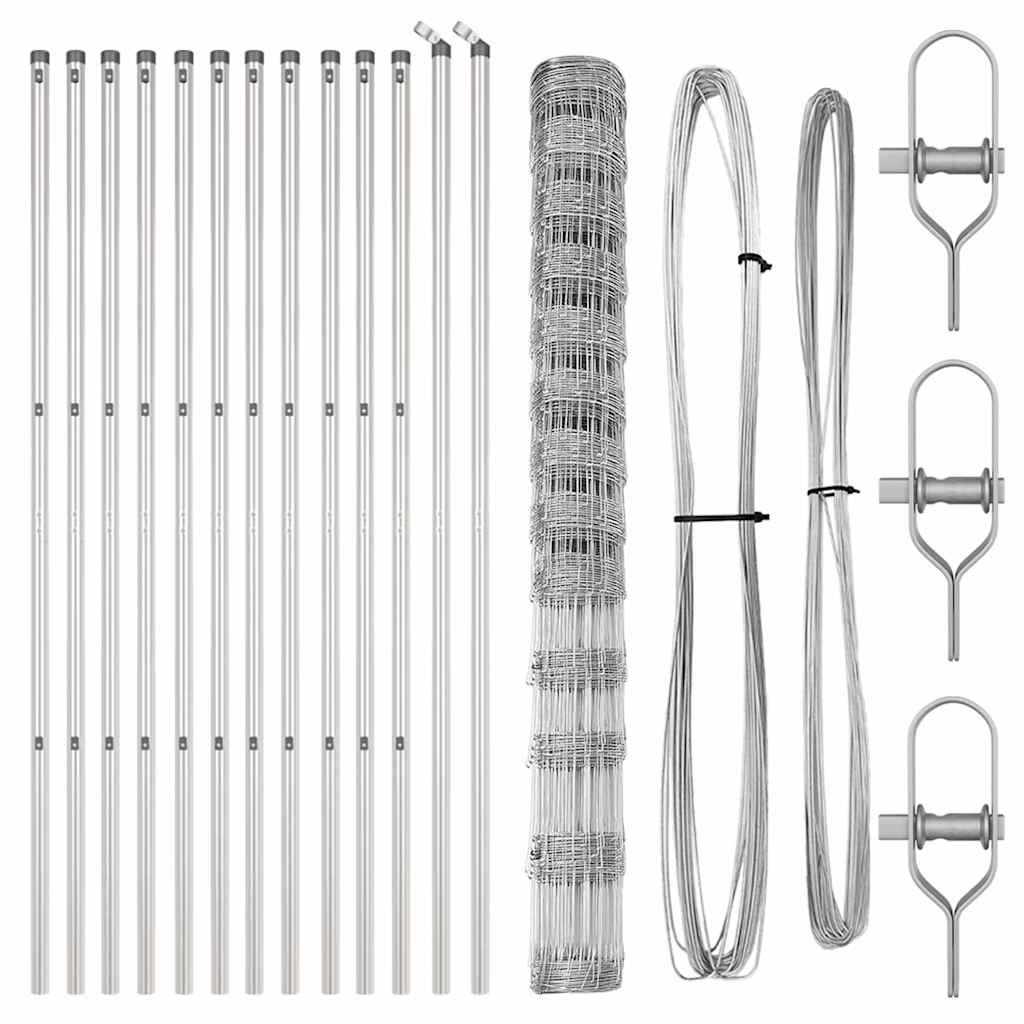 Welded Wire Fence 25 x 1.5 m Galvanised Steel Silver Ground Fix 30 cm (13 wires)
