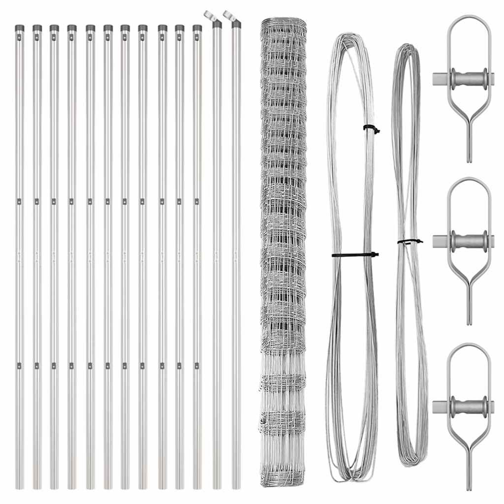 Welded Wire Fence 25 x 1.6 m Galvanised Steel Silver Ground Fix 15 cm (20 wires)