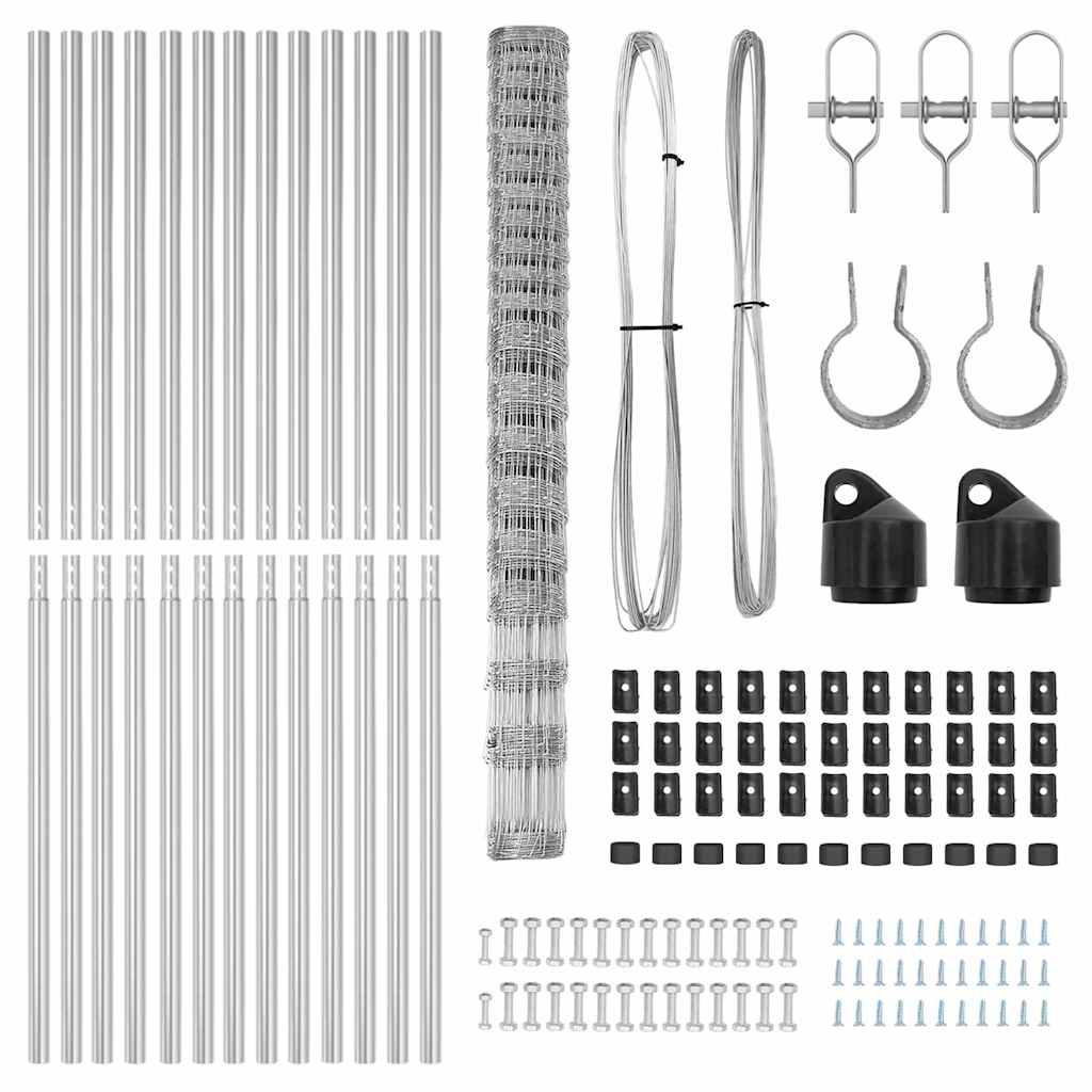 Welded Wire Fence 25 x 1.6 m Galvanised Steel Silver Ground Fix 15 cm (20 wires)