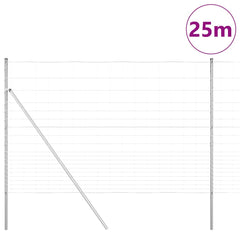 Welded Wire Fence 25 x 1.6 m Galvanised Steel Silver Ground Fix 15 cm (20 wires)