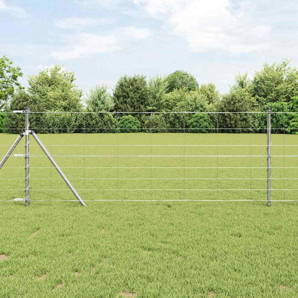 Welded Wire Fence 50 x 0.8 m Galvanised Steel Silver Ground Fix 30 cm (8 wires)