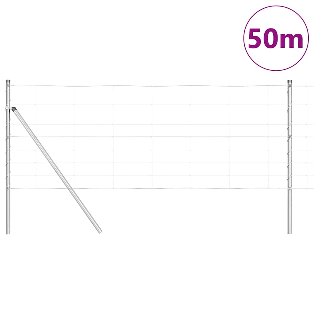 Welded Wire Fence 50 x 0.8 m Galvanised Steel Silver Ground Fix 30 cm (8 wires)