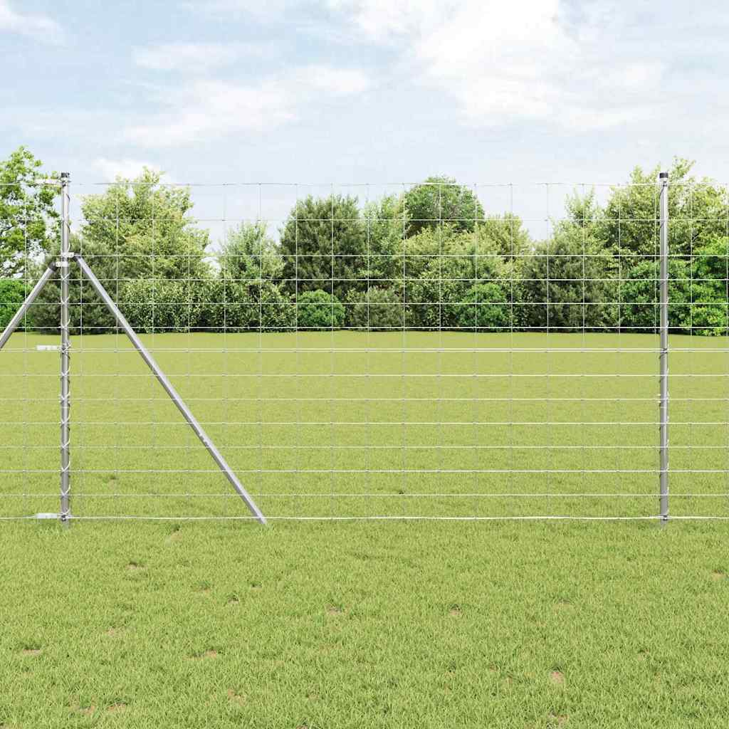 Welded Wire Fence 50 x 1.4 m Galvanised Steel Silver Ground Fix 15 cm (14 wires)