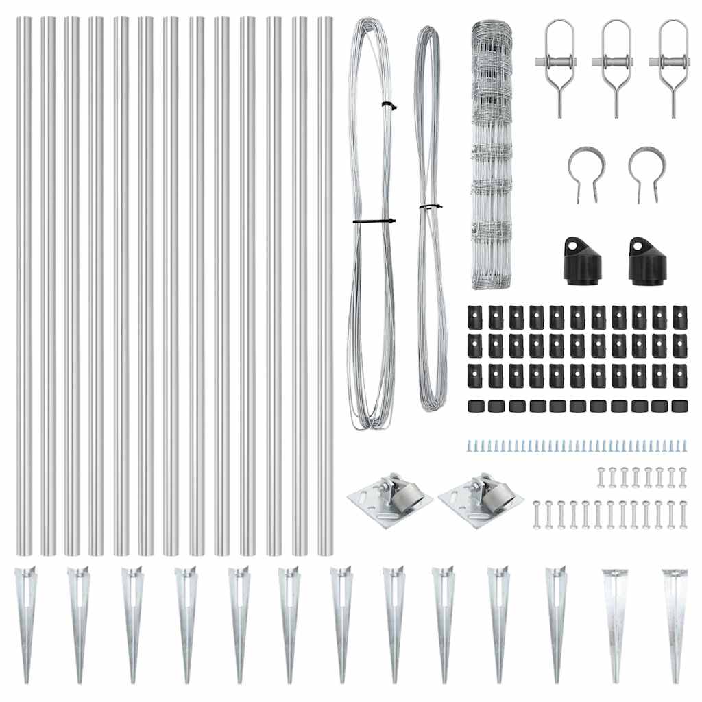 Welded Wire Fence with Spikes 25 x 1 m Galvanised Steel Silver Spike Anchor Fix 30 cm (8 wires)
