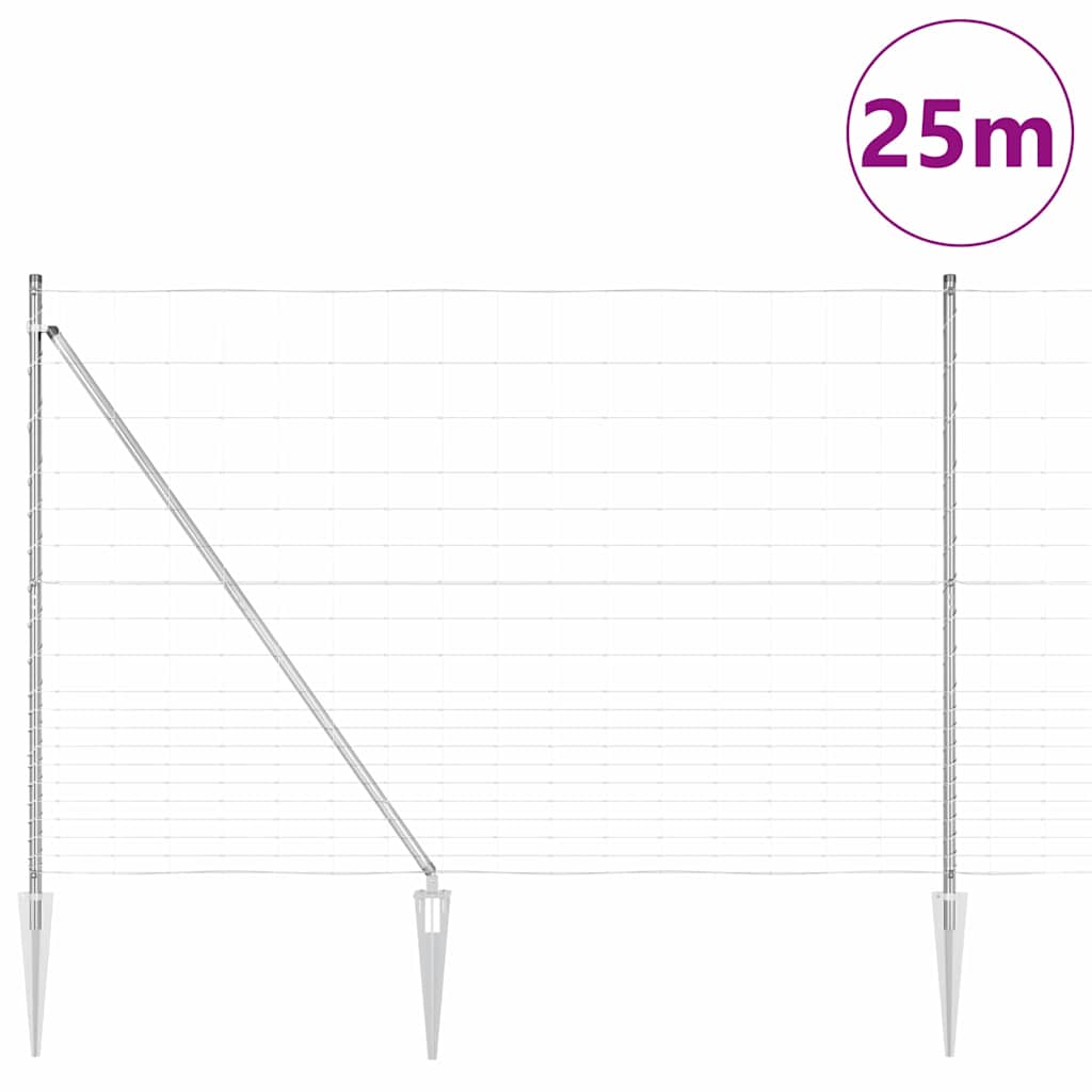 Welded Wire Fence with Spikes 25 x 1.6 m Galvanised Steel Mesh Spike Anchor Fix 15 cm (20 wires)