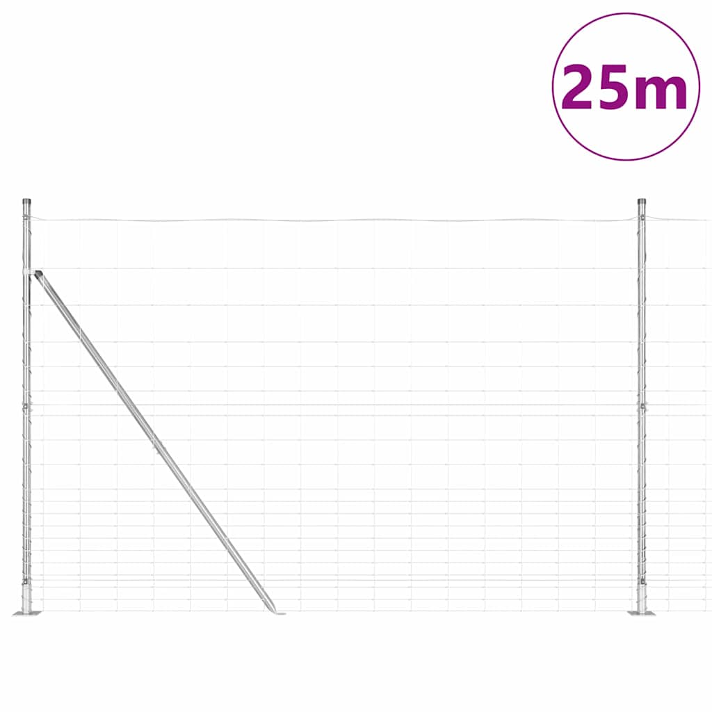 Welded Wire Fence with Concrete Base 25 x 1.6 m Silver Mesh Concrete Base Fix 15 cm (20 wires)