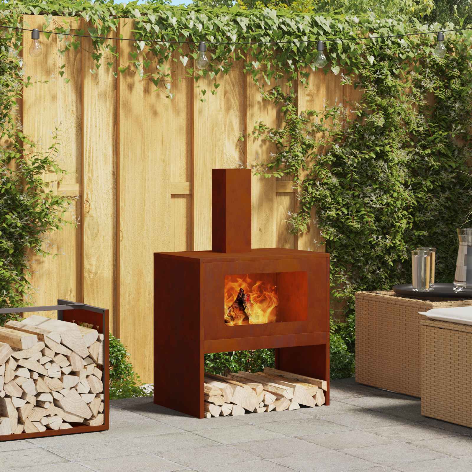 vidaXL Fire Pit Rusty 60 x 40 x 96 cm Weathering Steel 1