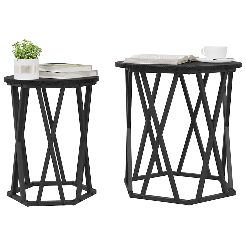 vidaXL Coffee Table 2 pcs Black Oak 50 x 50 x 50 cm 3