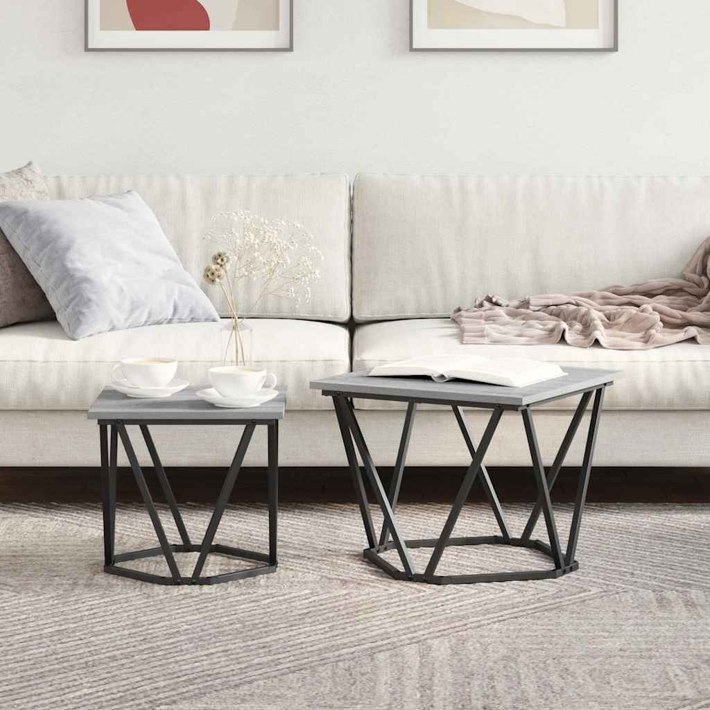 vidaXL Side Table Set 2 pcs Grey Sonoma 50 x 50 x 40 cm 4