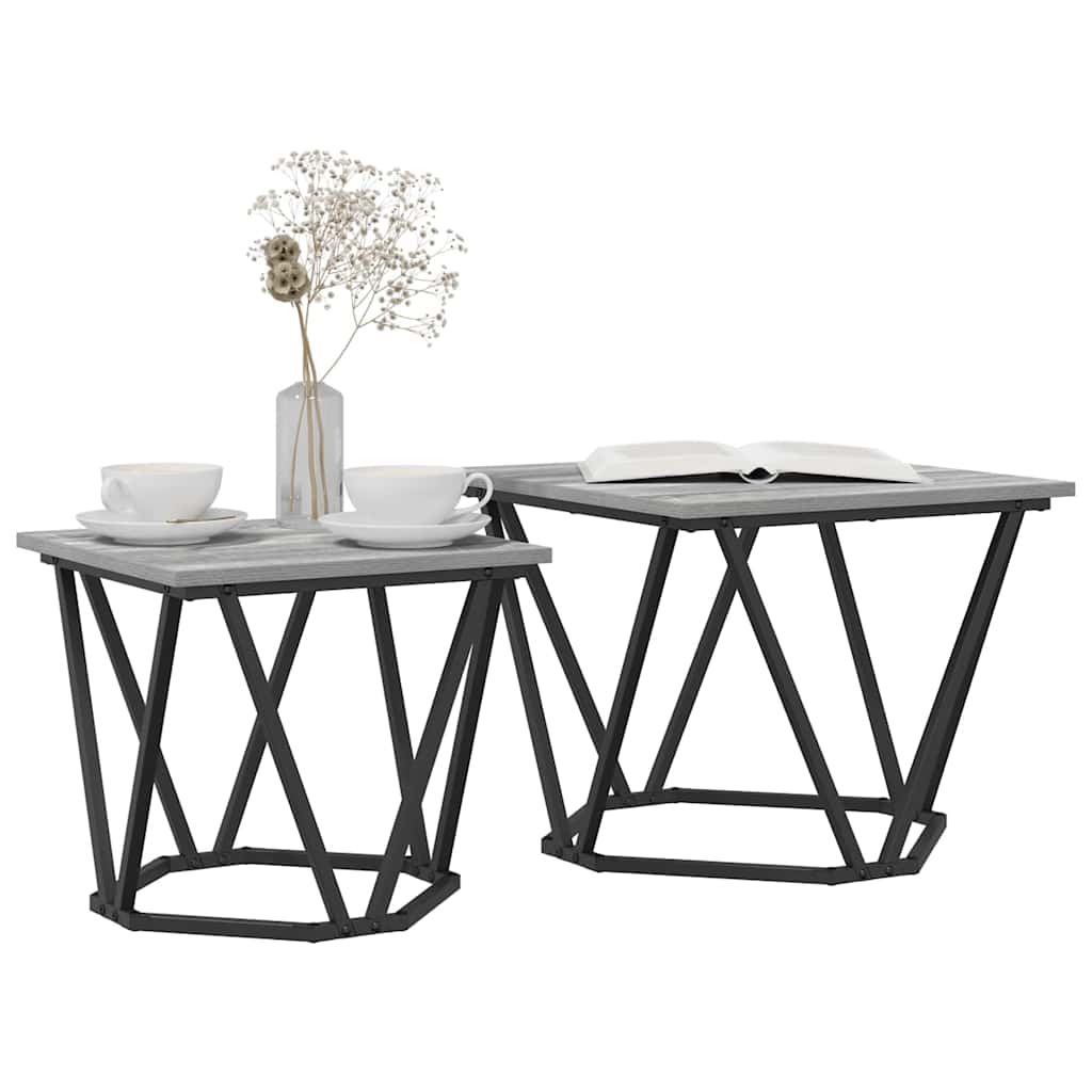 vidaXL Side Table Set 2 pcs Grey Sonoma 50 x 50 x 40 cm 3