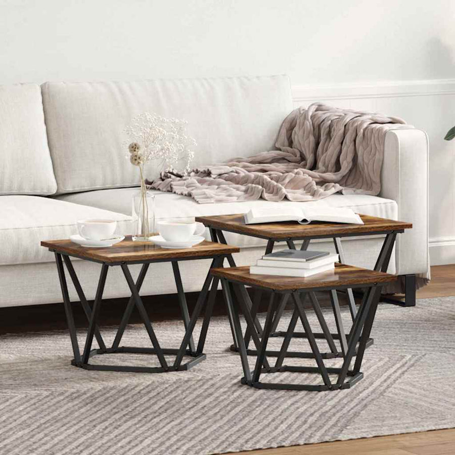 vidaXL Coffee Table 3 pcs Smoked Oak 50 x 50 x 40 cm 1