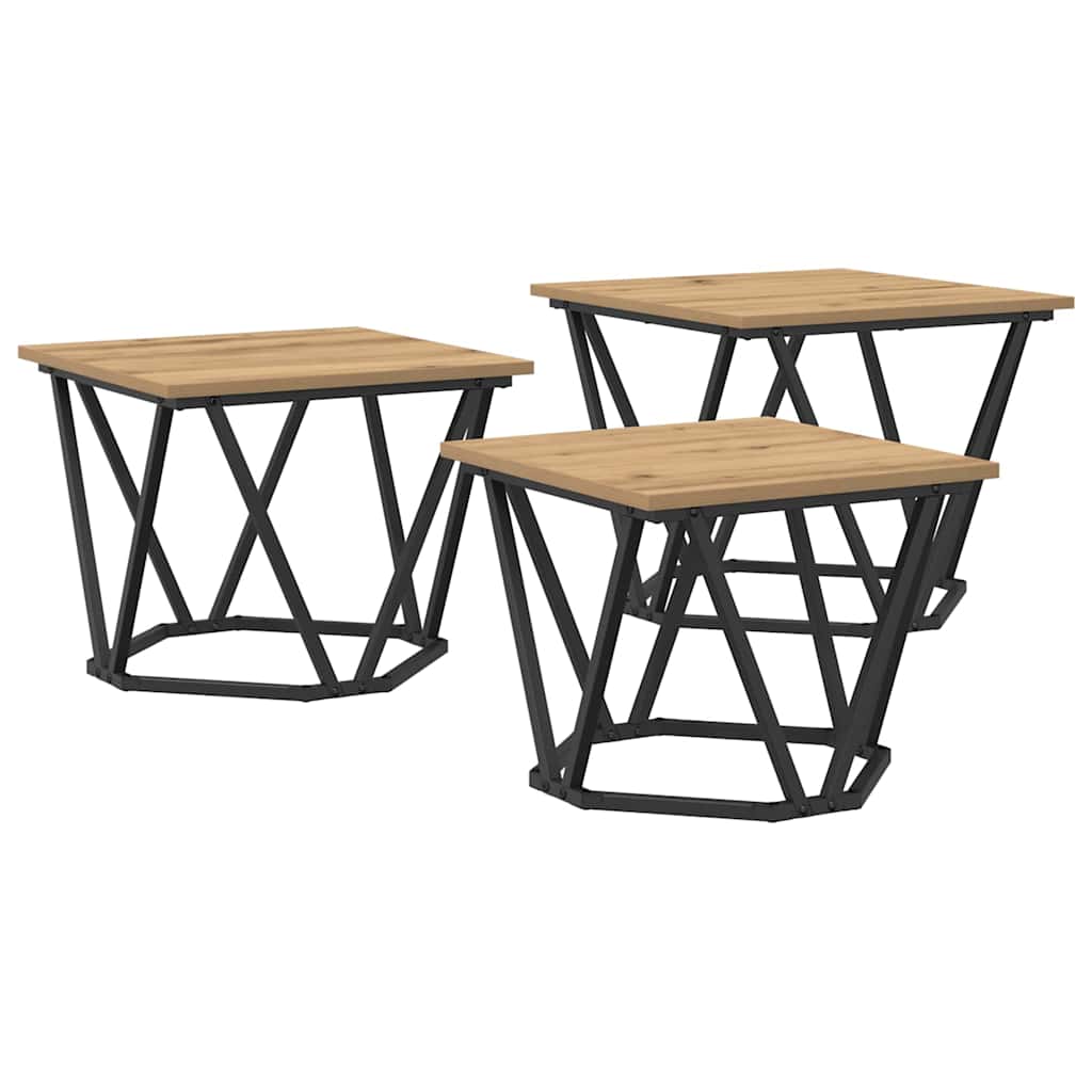vidaXL Coffee Table 3 pcs Artisan Oak 50 x 50 x 40 cm 2