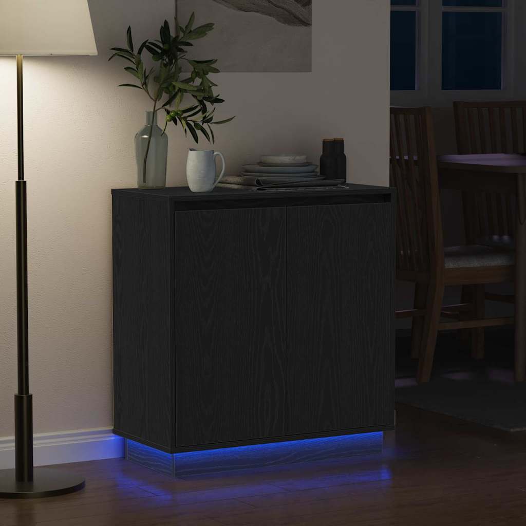 vidaXL LED Sideboard Black Oak 71 x 34.5 x 75 cm Engineered Wood 6