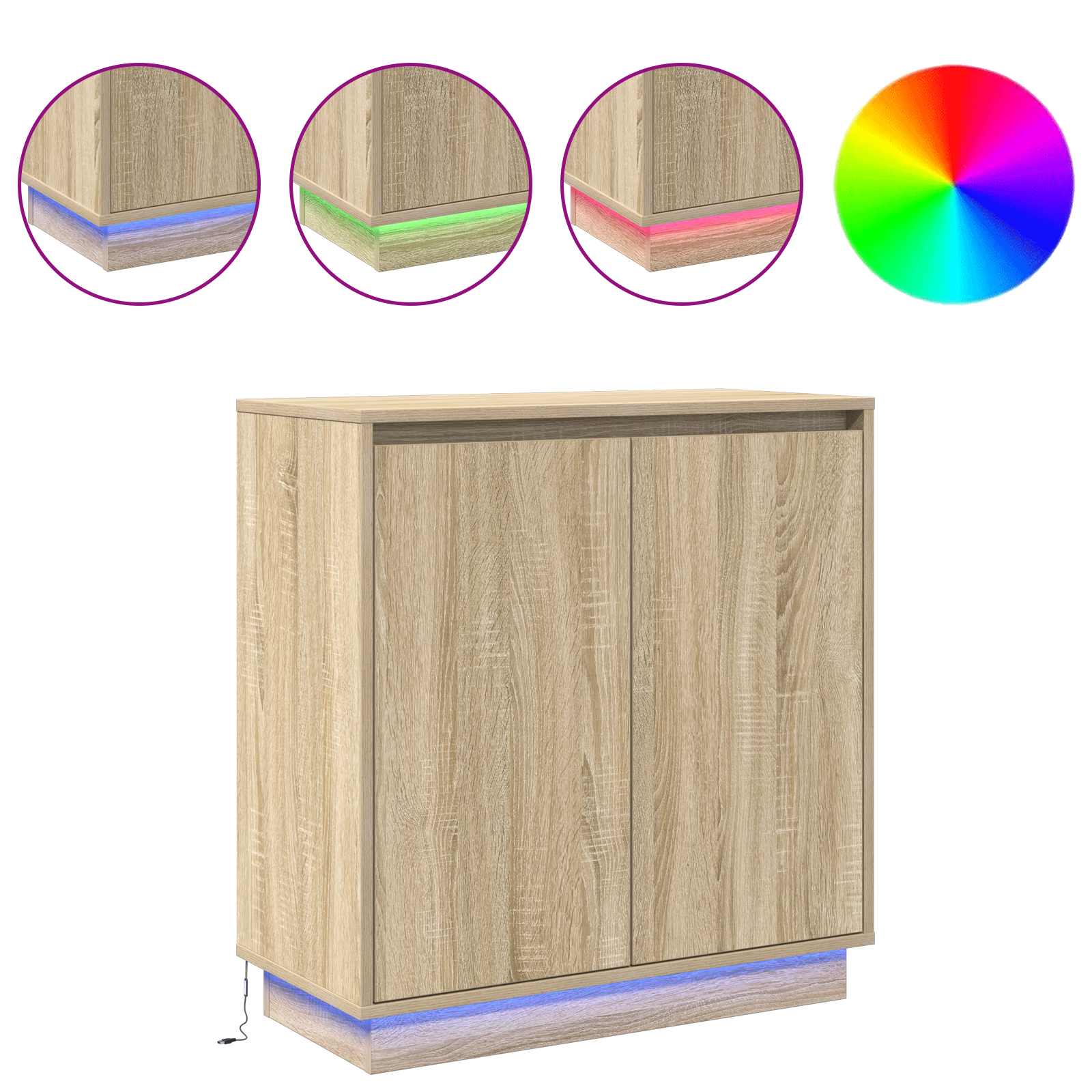 vidaXL LED Sideboard Sonoma Oak 71 x 34.5 x 75 cm Engineered Wood 4