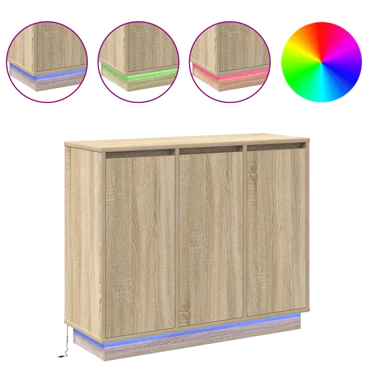LED Sideboard 90 x 32 x 75 cm Engineered Wood Sonoma oak