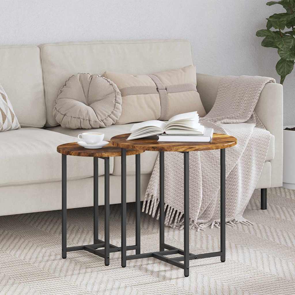 vidaXL Side Table Set 2 pcs Smoked Oak and Black 50 x 50 x 50 cm 1