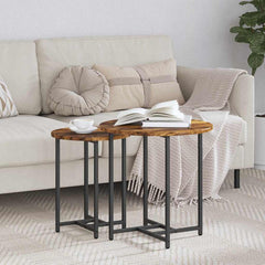 Side Table Set 2 pcs and Black in Smoked Oak