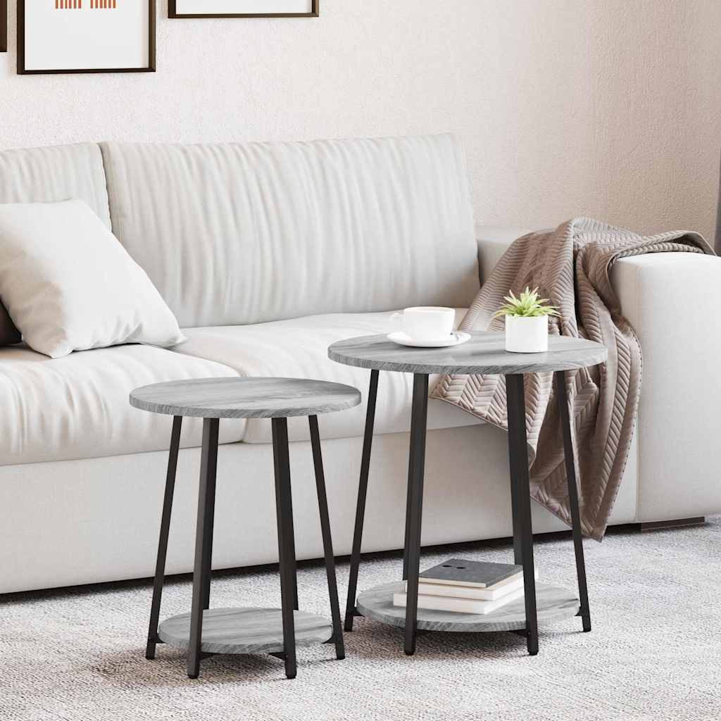 vidaXL Side Table Set 2 pcs Grey Sonoma and Black 50 x 50 x 51 cm 1