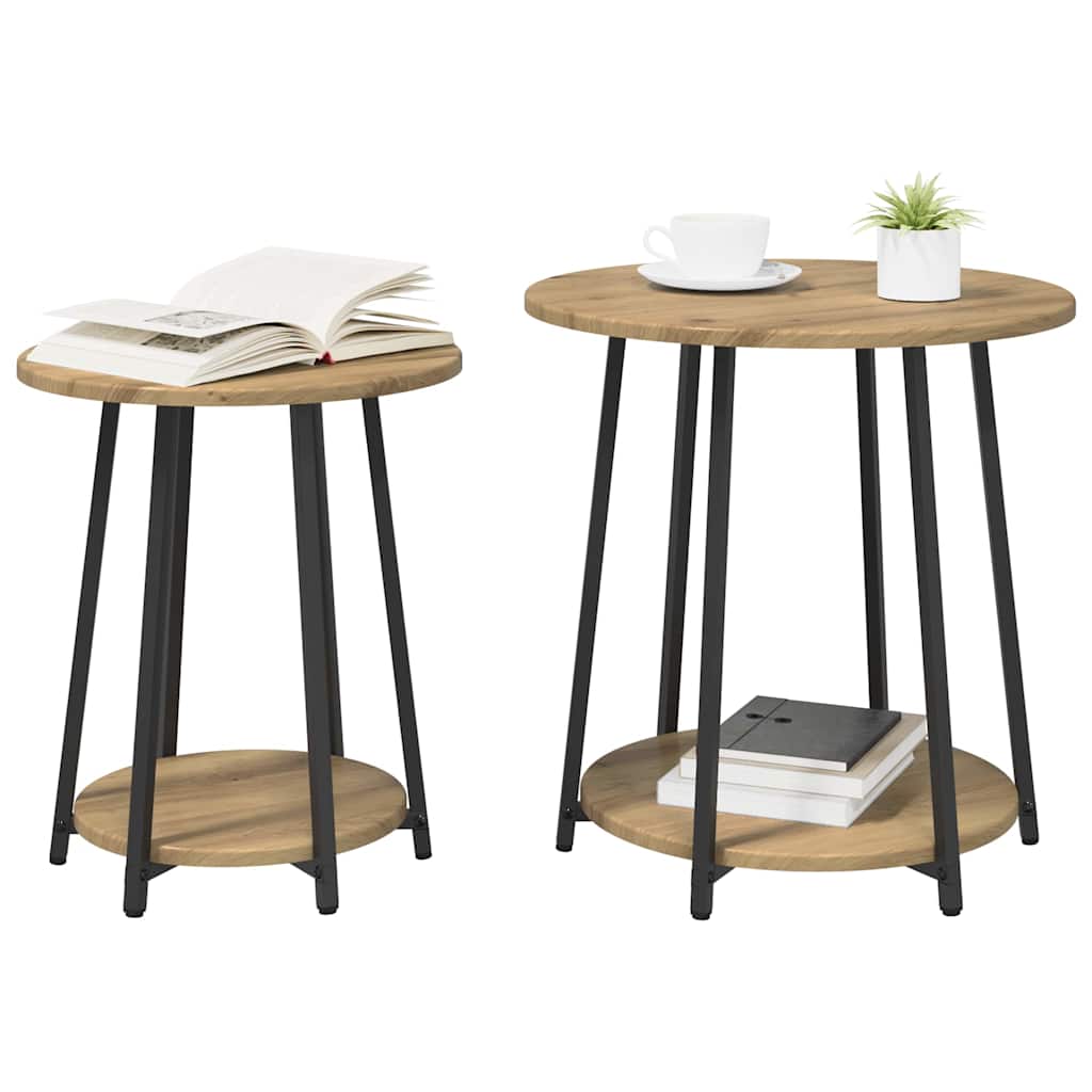 vidaXL Side Table Set 2 pcs Artisan Oak and Black 50 x 50 x 51 cm 3