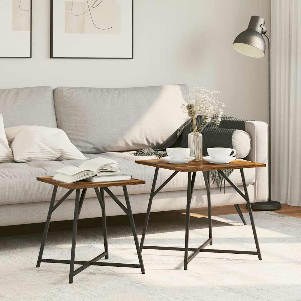 vidaXL Side Table Set 2 pcs Smoked Oak and Black 50 x 50 x 50 cm 1