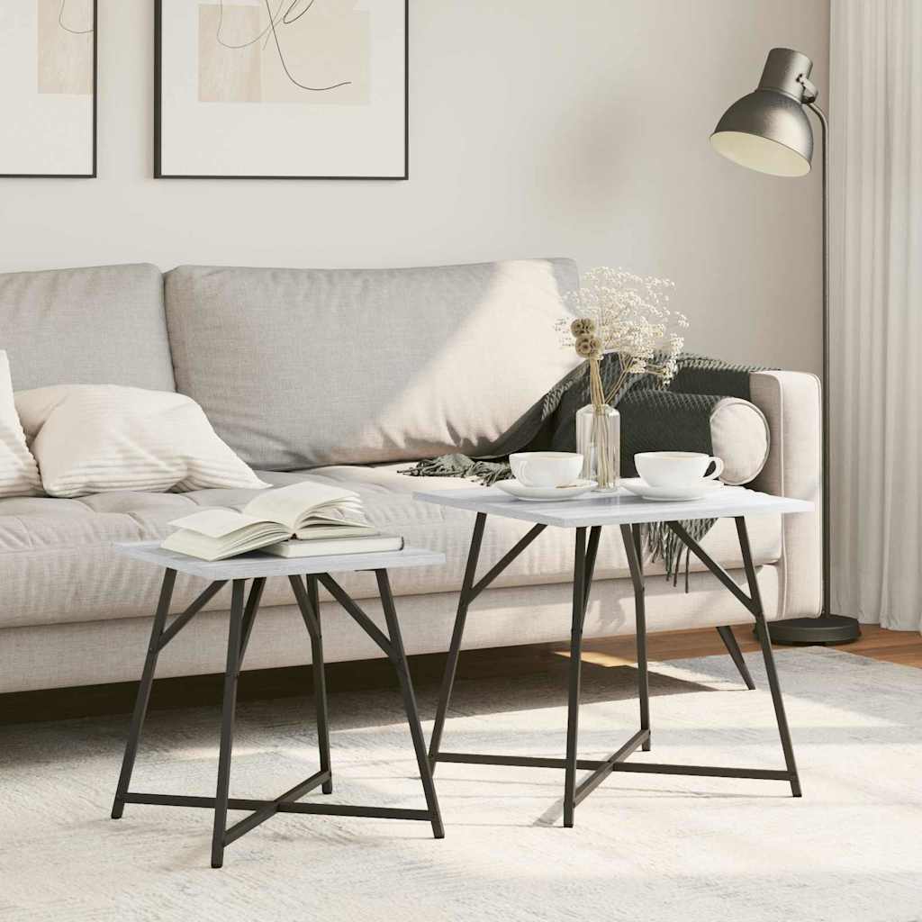 vidaXL Side Table Set 2 pcs Grey Sonoma and Black 50 x 50 x 50 cm 1
