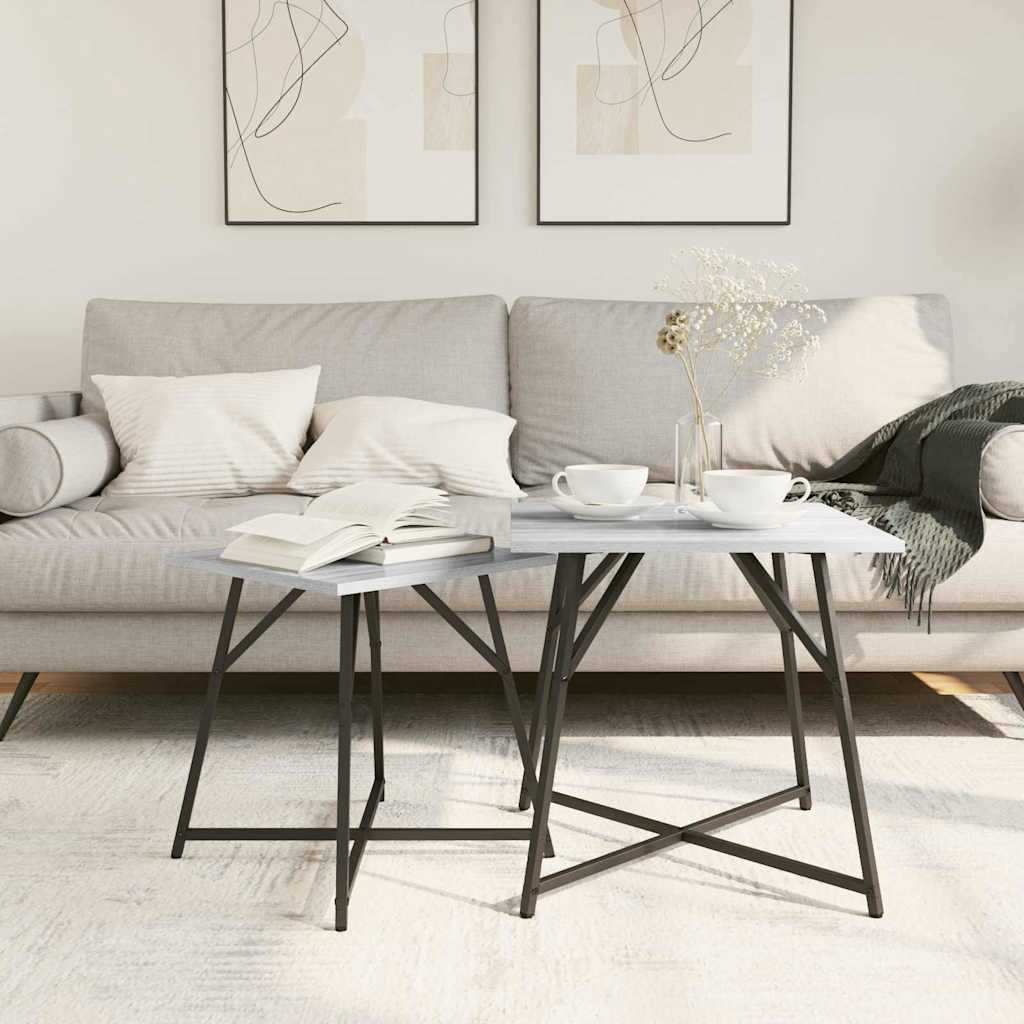 vidaXL Side Table Set 2 pcs Grey Sonoma and Black 50 x 50 x 50 cm 4