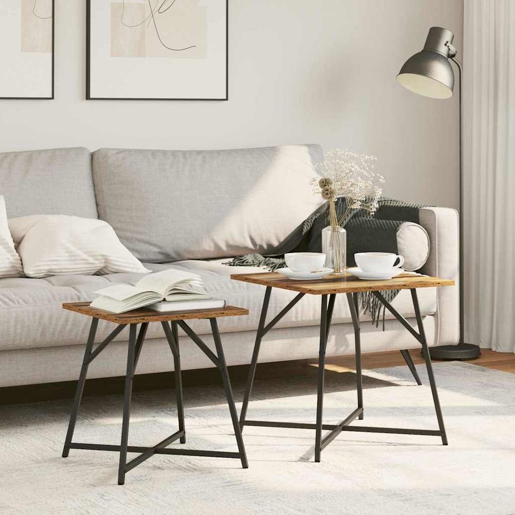 vidaXL Side Table Set 2 pcs Old Wood and Black 50 x 50 x 50 cm 1